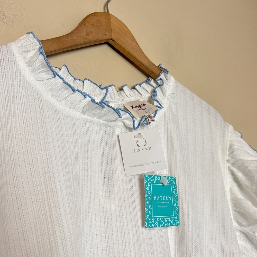 Hayden White Short Sleeve Knit Top with Ruffle Trim - Picture 7 of 12